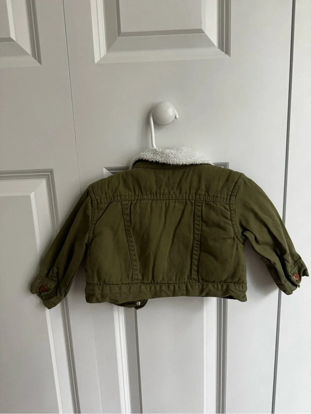 Tahari Olive Green Kids Jean Jacket with White Sherpa Collar